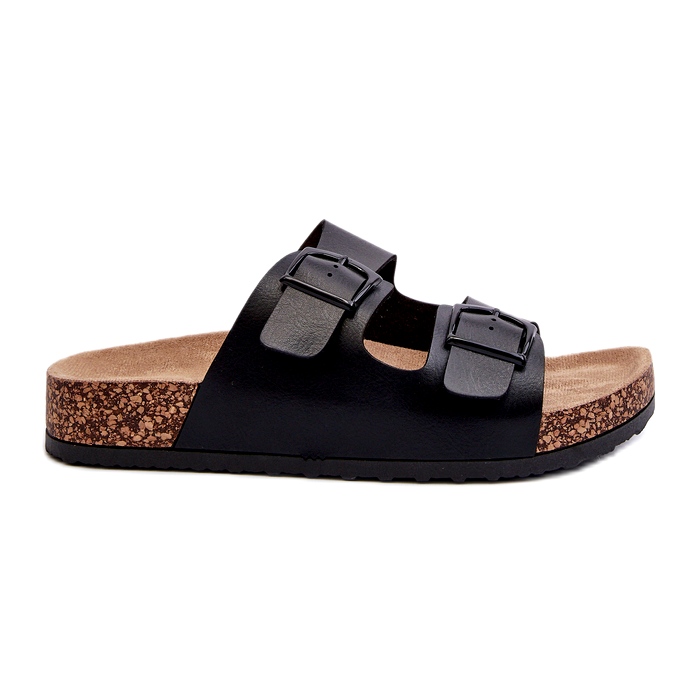 Evento Damflip-flops på en korkplattform med spännen, svart Klinesta