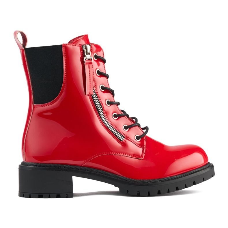 Röda arbetarstövlar i lack