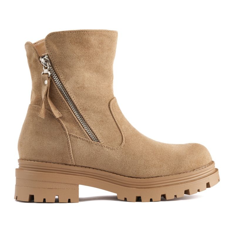 Mörkbeige ankelstövlar för kvinnor med dekorativ dragkedja