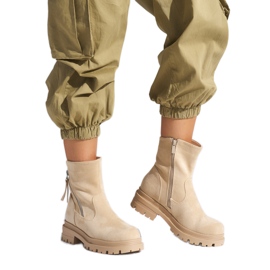 Beige ankelstövlar för kvinnor med dekorativ dragkedja
