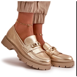 PH2 Eko-lädermockasiner för kvinnor med gulddekor Zanita gyllene