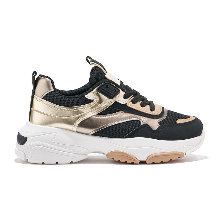 Svarta och guldiga sneakers med tjock sula