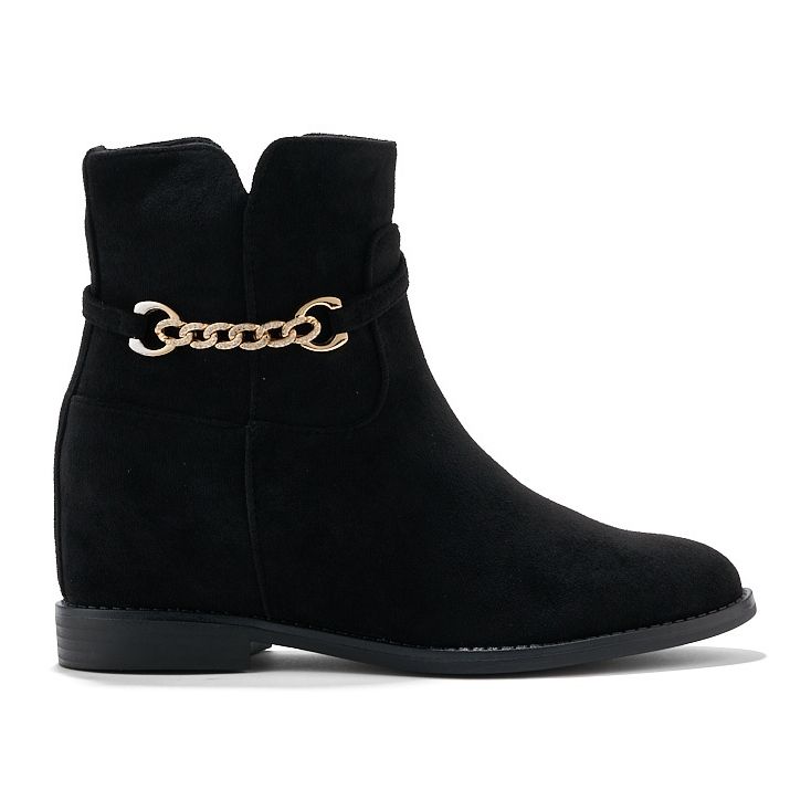 Ankelboots i svart mocka med kedja