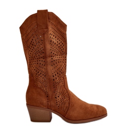 Genombrutna cowboystövlar för kvinnor med Camel Iceda höga klackar brun