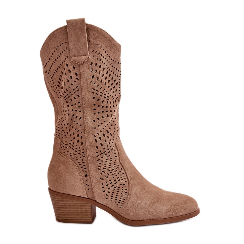 Genombrutna cowboystövlar för kvinnor med höga klackar, brun Iceda