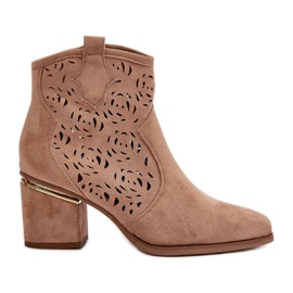 Genombrutna cowboystövlar på hög klack, fästs med dragkedja, Beige Vosilara