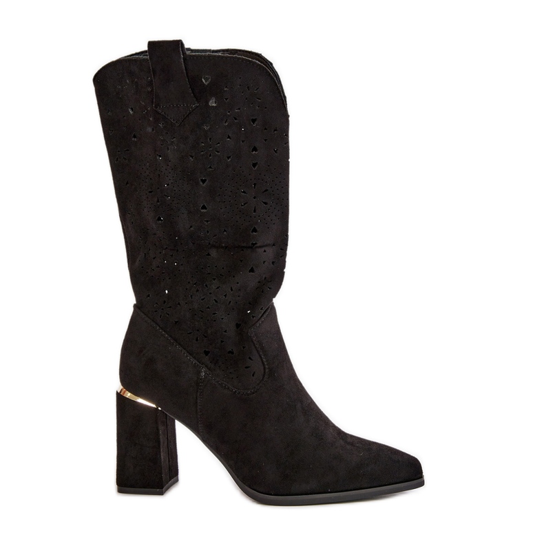 Genombrutna stövlar för kvinnor på hög klack med spetsiga tår, Ekomocka Svart Neithra