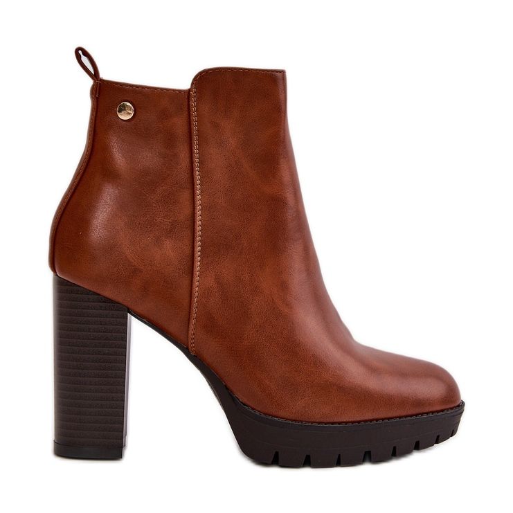 Isolerade damstövlar på hög klack, fästa med dragkedja, Camel Bioria brun