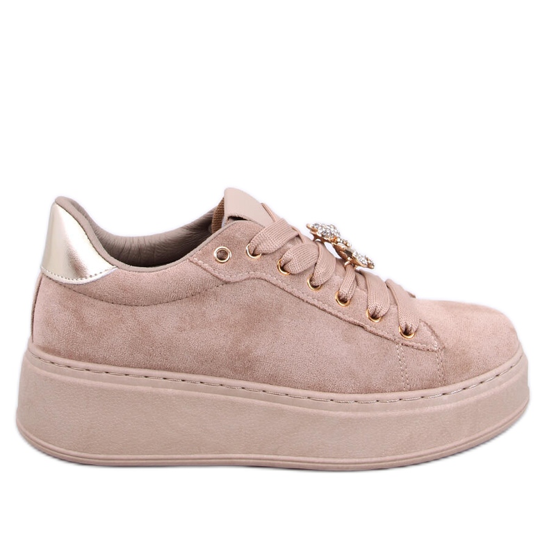 Plattformssneakers med en kristallnalle Silma Khaki beige