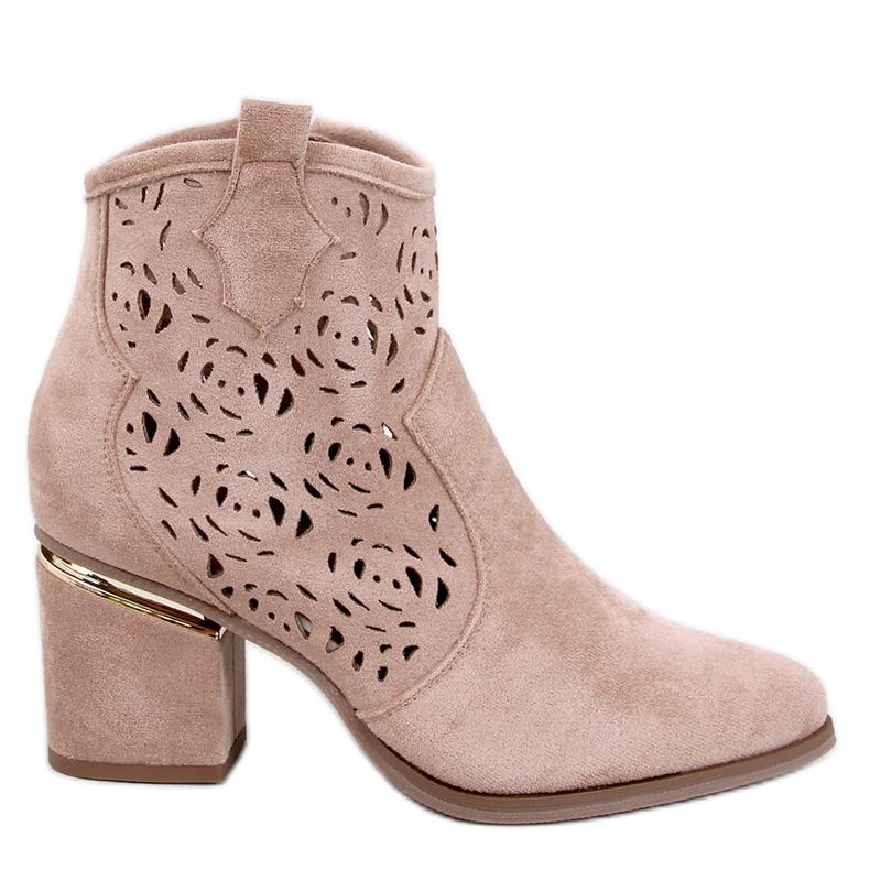 Donovan Khaki genombrutna högklackade ankelstövlar beige