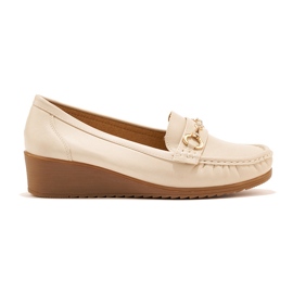 Beige dam wedge loafers med gulddekor