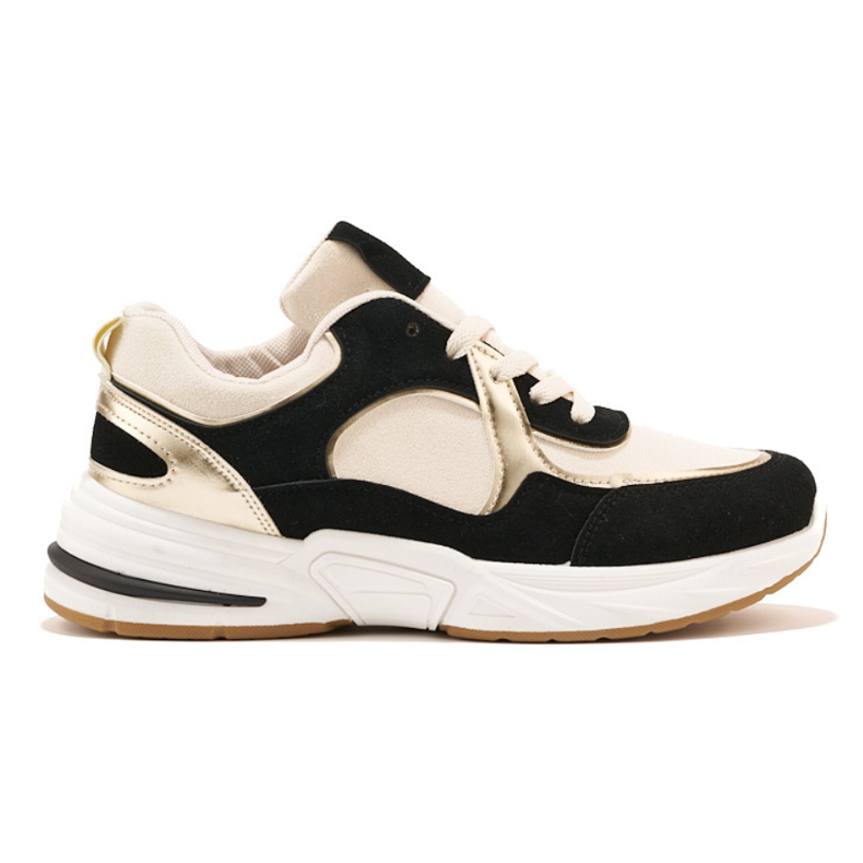 Svarta och beige sneakers med tjock sula vit