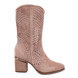 Lange Khaki genombrutna högklackade stövlar brun