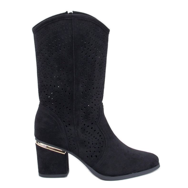 Lange Svarta genombrutna högklackade stövlar