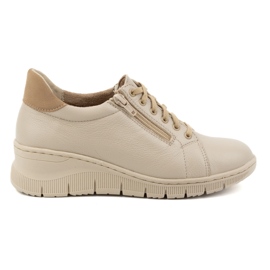 WASAK Damskor, sneakers med snörning i läder med dragkedja 0703W, beige