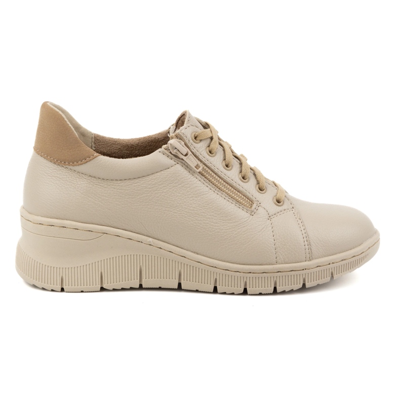 WASAK Damskor, sneakers med snörning i läder med dragkedja 0703W, beige