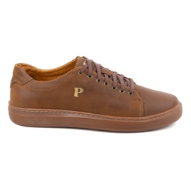 POLBUT 2127 camel herrsneakers i läder brun