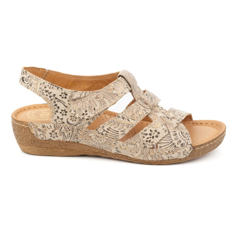 Olivier Damsandaler med kardborre, modell 0853, bruna med blommotiv