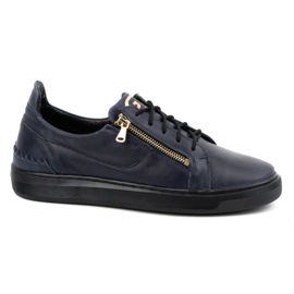 Fritidsskor för män gjorda av naturläder POLBUT 2125, marinblå