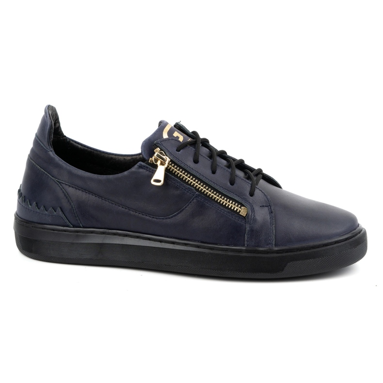 Fritidsskor för män gjorda av naturläder POLBUT 2125, marinblå