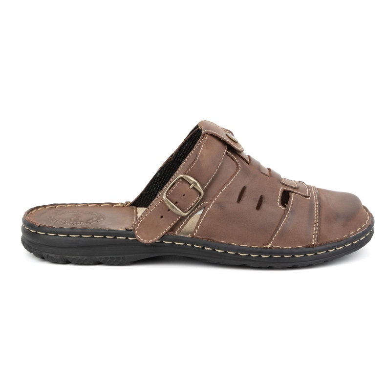 Olivier Klassiska flipflops i läder för män med hälrem 0045 brun