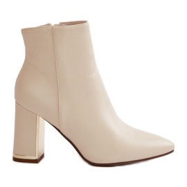 Damstövlar på hög klack, fästa med dragkedja, varma, ekologiska läder, ljusbeige Mevair