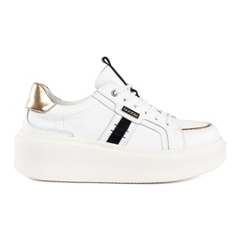 Vita plattformssneakers i läder