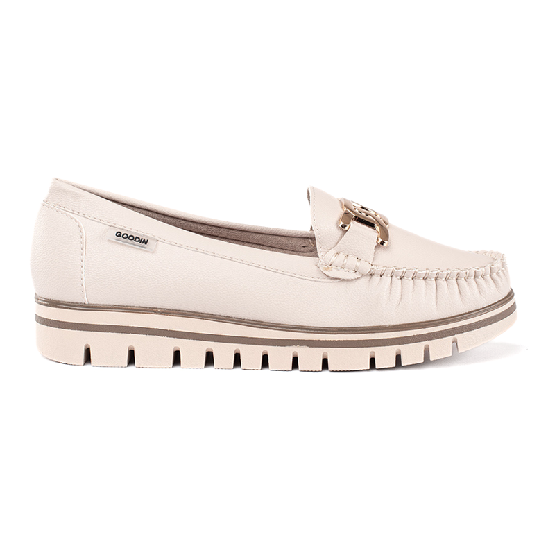 Beige dam loafers på plattformen