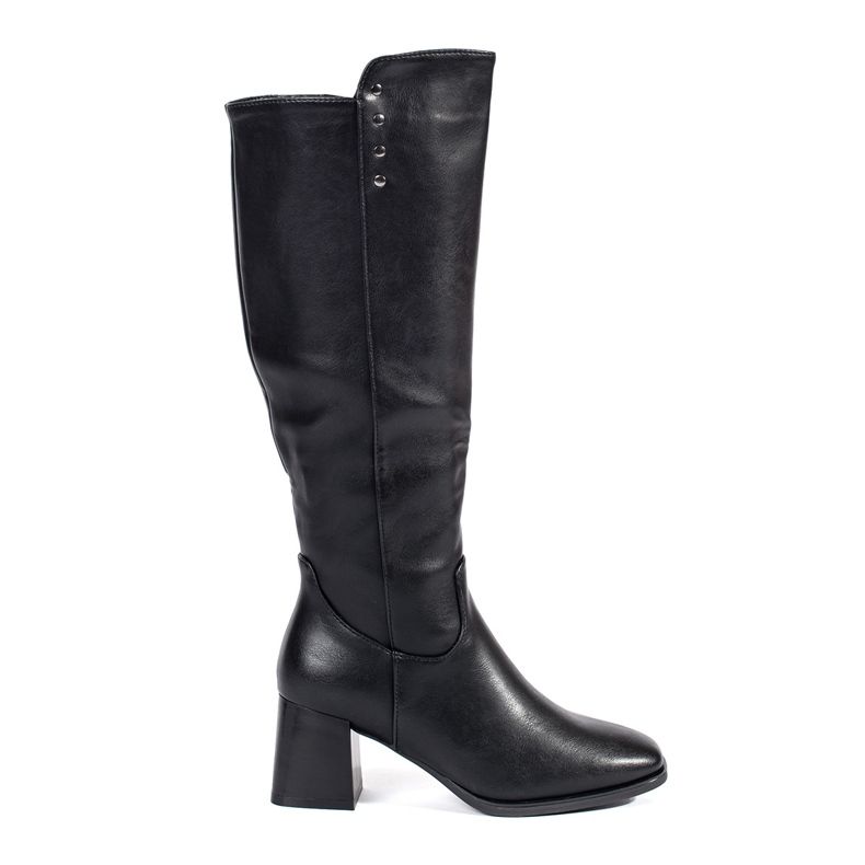 Högklackade stövlar i svart mocka