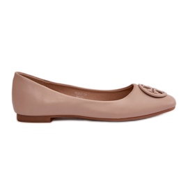 Ballerinaskor för kvinnor med beige Rhodike Eco-läderdekoration