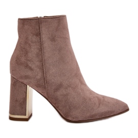 Ankelstövlar för kvinnor på hög klack, fäst med dragkedja, isolerad ekomocka, beige Mevair