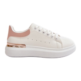 Låga sneakers för kvinnor på en plattform gjorda av ekologiskt läder, vitt och rosa, Nevelena