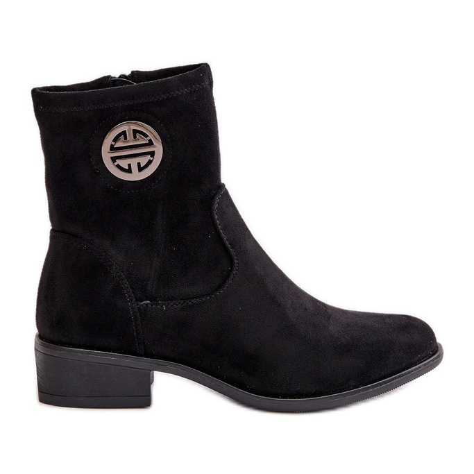 Ankelstövlar för kvinnor med dragkedja med en dekorativ detalj, ekomocka, svart Lerioria