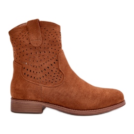 Genombrutna stövlar för kvinnor på platta klackar Camel S.Barski HY42-135 brun