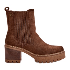 Högklackade damstövlar gjorda av ekomocka, varm mörkbrun Nevitas