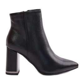 Högklackade ankelstövlar för kvinnor, fäst med dragkedja, varma, ekologiskt läder, svart Mevair