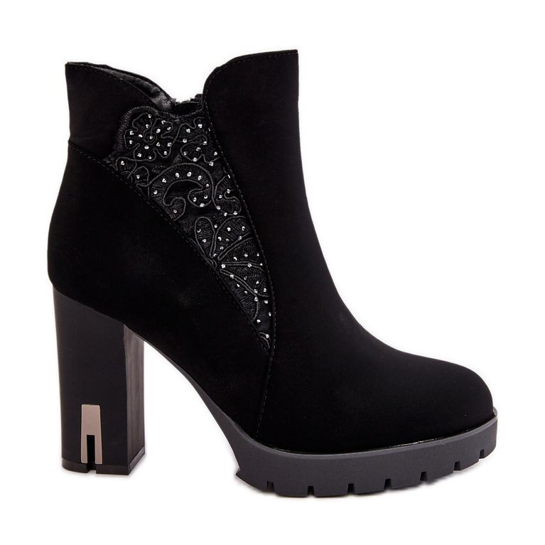 PS1 Isolerade damstövlar på hög klack med broderi, Black Verissae svart