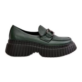 Zazoo 20176 Mockasinskor för kvinnor, naturligt läder, mörkgrönt