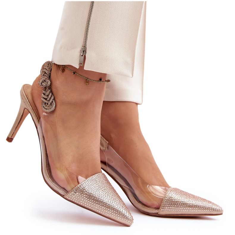 S. BARSKI Höga klackar med dekoration MR1966-11 Champagne gyllene