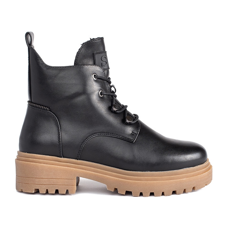 Svarta ankelboots med snörning och beige sula från Sergio Leone