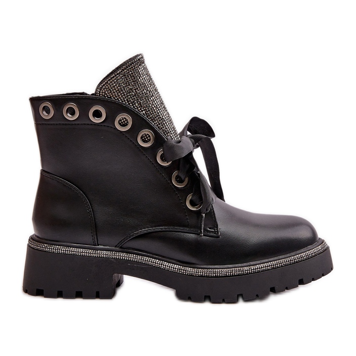 Dekorerade dam Eco-läder varma ankelstövlar Svart Rilatha