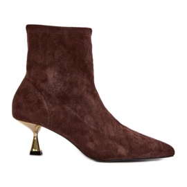 Kvinnors stövlar på hög klack Eco mocka med spetsiga tår Brun Irithare