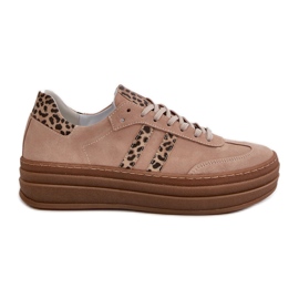 Zazoo N1068S4 Sneakers i mocka för kvinnor på plattformen Leopard Rosa