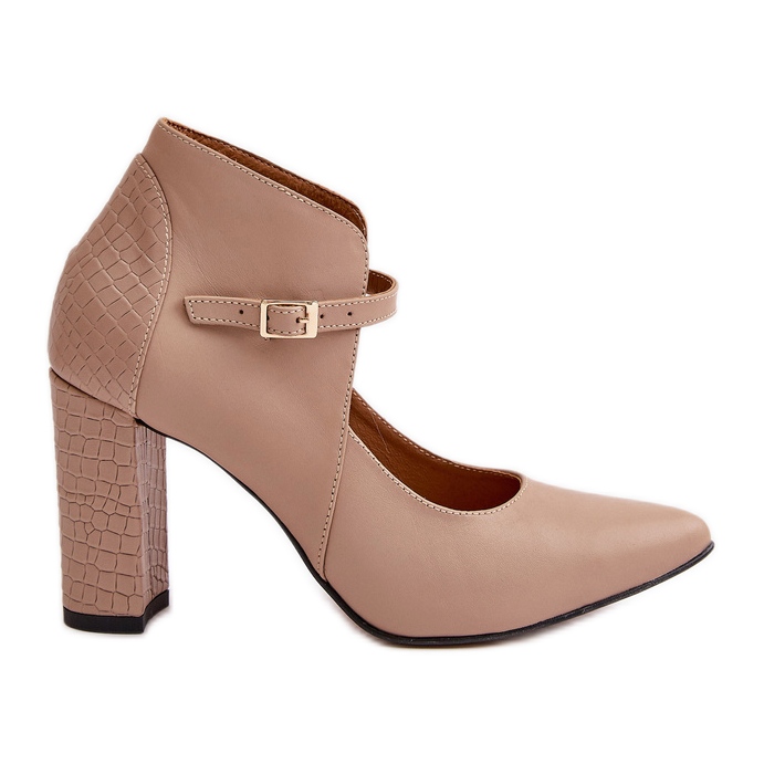 Läderpumpar med spetsiga tår på hög klack Beige Laura Messi 2832