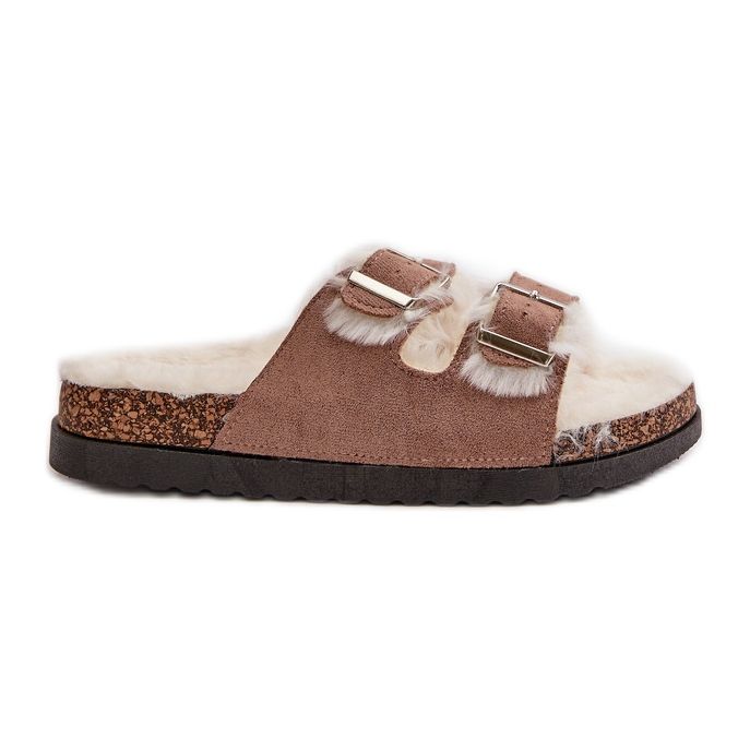Damtofflor Flipflops med spännen och päls Beige Ezilena