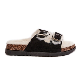 Damtofflor Flip-flops med spännen och päls, svart Ezilena