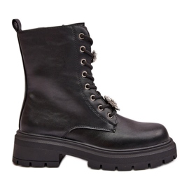 Ekologiskt läderarbetarstövlar för kvinnor med stift, svarta Kristines