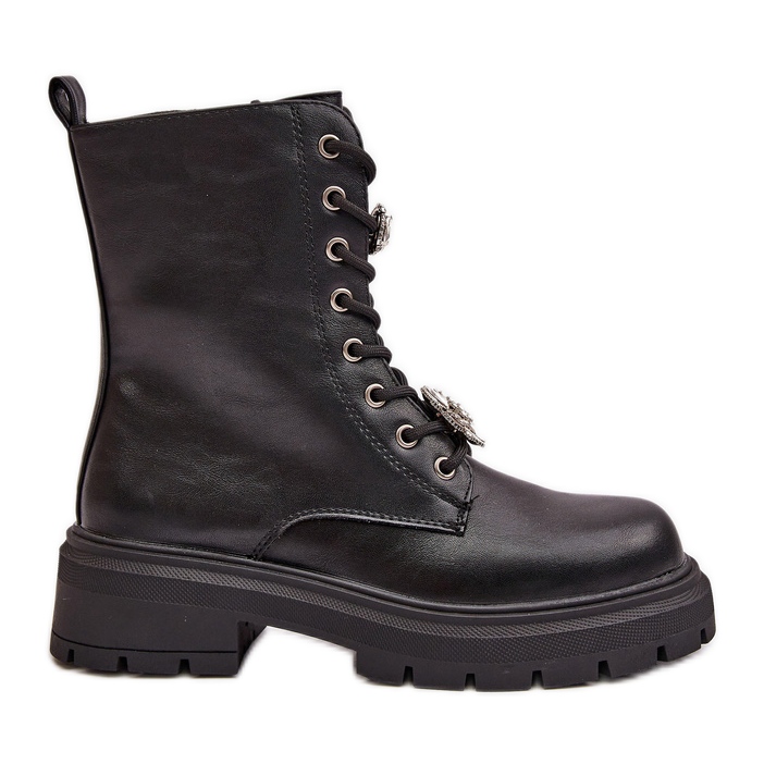 Ekologiskt läderarbetarstövlar för kvinnor med stift, svarta Kristines