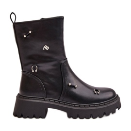 Kvinnors ankelstövlar i ekologiskt läder med dragkedja med dekorativa detaljer, svart Reritha