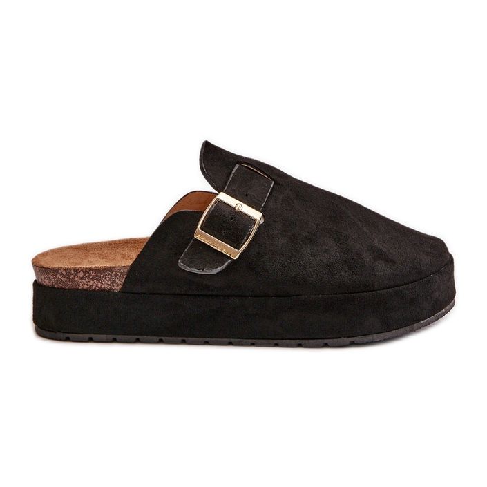 Platformträskor för kvinnor med guldspänne, svart terilaina